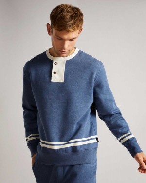 Ted Baker Cultra LS Henley sweatshirt Blue | 92640-JKZI