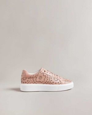 Ted Baker Cwisp Laser Cut Platform Trainers Dusky Pink | 18364-XBWC