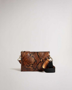 Ted Baker Darceys Branded Webbing Snake Detail Cross Body Brown | 48190-YGUO