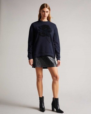 Ted Baker Darsena Flower Graphic Sweat Navy | 62978-TQSB