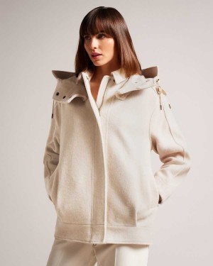 Ted Baker Dennia Oversized Wool Parka With Detachable Hood Ivory | 24935-SCKE