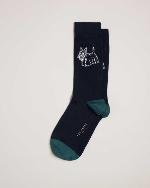 Ted Baker Dogsock Scottie Dog Print Socks Dark Navy | 86512-AQGH