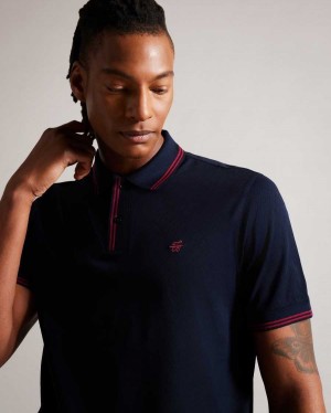 Ted Baker Dynam Monogram Diamond Knit Polo Shirt Navy | 82105-YPVW