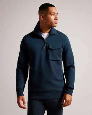 Ted Baker Ecos Half Zip Funnel Neck Jumper Navy | 75906-CUIG