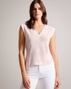 Ted Baker Effiy V-Neck Vest With Lace Neckline Light Nude | 63279-MVAL