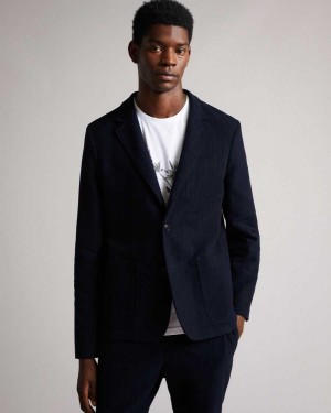 Ted Baker Efford Herringbone Moleskin Jacket Dark Navy | 21587-VMNP