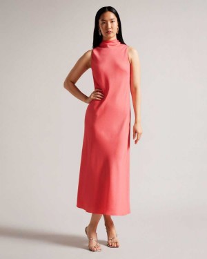 Ted Baker Eleanar Cowl Neck Sleeveless Midi Slip Dress Coral | 59283-LAQN