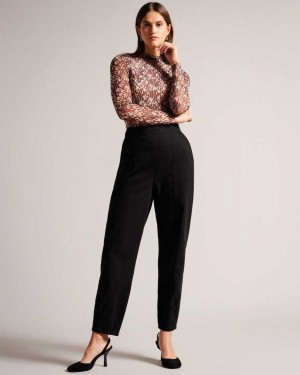 Ted Baker Eliona Barrel Trousers With Pin Tuck Detail Black | 39401-KCYJ