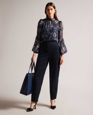 Ted Baker Eliona Barrel Trousers With Pin Tuck Detail Navy | 98172-QKRP