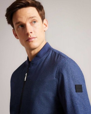 Ted Baker Elmhrst Textured Stretch Bomber Jacket Dark Blue | 89753-VZNA