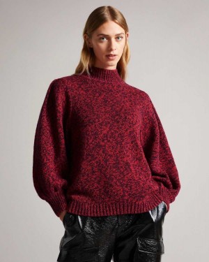 Ted Baker Elvinaa Statement Sleeve Chunky Jumper Bright Red | 89475-DEJQ