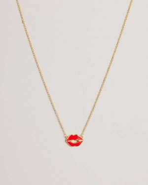 Ted Baker Emani Kiss Kiss Enamel Necklace Red | 20914-QLVC