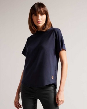 Ted Baker Erisana Easy Fit Grown Up Sleeve Tee Navy | 45197-TOLM