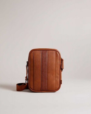 Ted Baker Everton Large Striped PU Flight Bag Tan | 97628-VGIZ