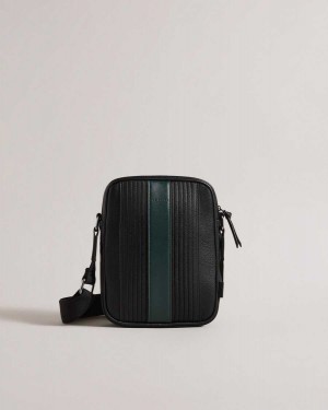 Ted Baker Everton Large Striped PU Flight Bag Black | 83194-NHCO