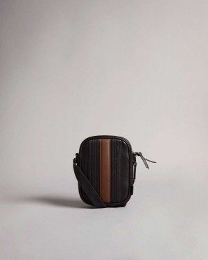 Ted Baker Evver Striped PU Flight Bag Brown-Chocolate | 17902-BHGO