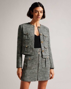 Ted Baker Faraae Cropped Boucle Jacket Black | 04526-SEZK