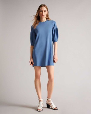 Ted Baker Feyah Full Needle Puff Sleeve Dress Light Blue | 17629-FHNL