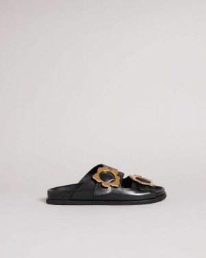 Ted Baker Flolah Magnolia Buckle Mule Sliders Black | 30859-FENZ