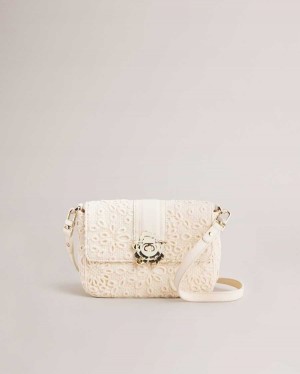 Ted Baker Floreti Magnolia Lace Crossbody Bag Ivory | 01862-RVLK