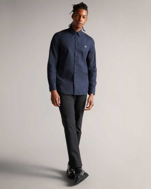 Ted Baker Fonik Poplin Shirt Navy | 65970-KEPC