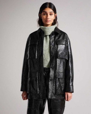 Ted Baker Foziey Textured Vinyl Field Jacket Black | 46570-TKCF