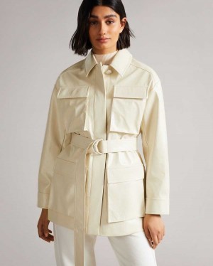 Ted Baker Foziey Textured Vinyl Field Jacket Ivory | 56178-RNBS