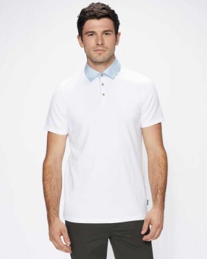 Ted Baker Frend Short Sleeve Woven Collar Polo White | 82470-UKHG