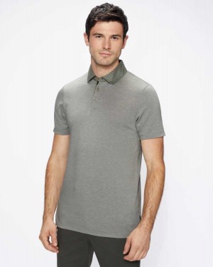 Ted Baker Frend Short Sleeve Woven Collar Polo Khaki | 04987-DKLA