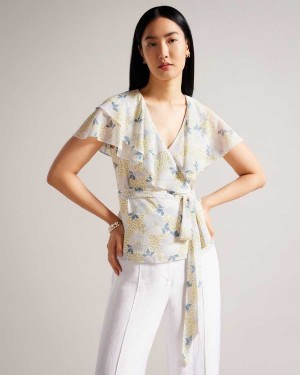 Ted Baker Gemmiaa Wrap Top With Ruffle Sleeves Sky Blue | 59283-YSOU