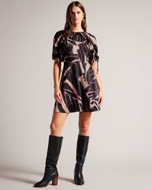 Ted Baker Gilliaa Abstract Print Mini Dress Black | 80923-FADN