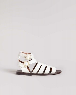 Ted Baker Graycey Leather Flat Gladiator Sandals Ivory | 82673-KHPN