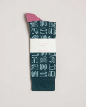 Ted Baker Gridsoc Geometric Pattern Socks Green | 31925-WTVP