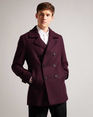 Ted Baker Grilldd Wool Peacoat Dark Red | 51279-TFXV