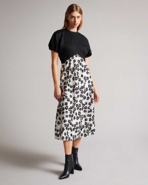 Ted Baker Gwiana Ponte Top With Midi Skirt Dress Black | 20963-EUHQ