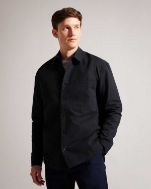 Ted Baker Hacknee Long Sleeved Padded Reversible Puppytooth Shirt Charcoal | 70629-SXUB