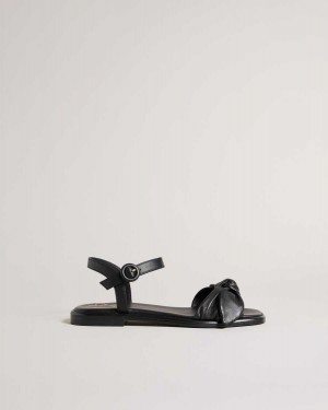 Ted Baker Halah Leather Bow Flat Sandal Black | 95078-BROU