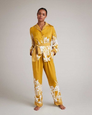 Ted Baker Haleih Belted Feather Print Pyjama Set Yellow | 59047-KXAI