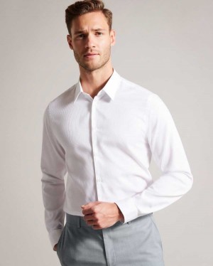 Ted Baker Haless Long Sleeve Textured Stripe Shirt White | 39874-KPSZ