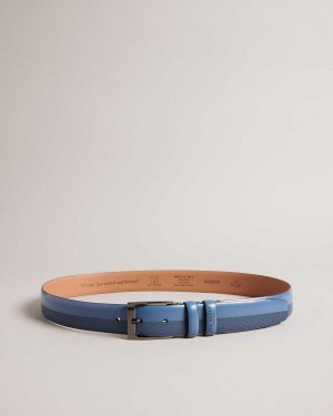 Ted Baker Harvii Etched Leather Belt Navy | 38951-DHIA