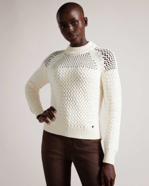 Ted Baker Hawick Basket Stitch Jumper White | 58362-CUOK