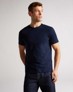 Ted Baker Hawking Short Sleeve Plain T Shirt Navy | 67904-SGEK