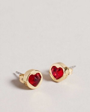 Ted Baker Heartan Glass Heart Stud Earrings Red | 48367-YFVQ