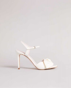 Ted Baker Heevia Moire Satin Bow Heeled Sandals Ivory | 68037-UKLA