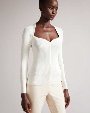 Ted Baker Helenh Sweetheart Neckline Knitted Top White | 20763-WPVA