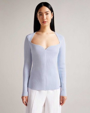 Ted Baker Helenh Sweetheart Neckline Knitted Top Baby Blue | 74810-UQER