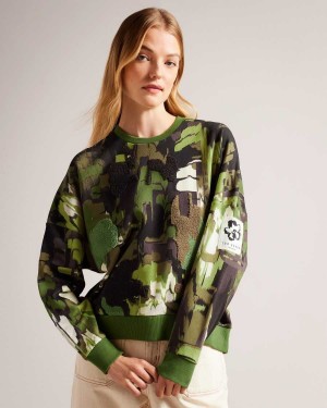 Ted Baker Hensely Flocked Camo Print Jumper Light Green | 78635-BIZQ