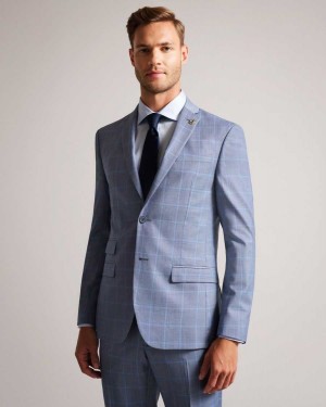 Ted Baker Hernejs Wool Check Suit Jacket Blue | 19745-FSER