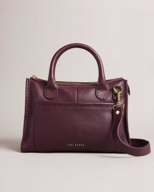 Ted Baker Hickory Stitching Detail Wide Tote Bag Deep Purple | 70496-ADZP