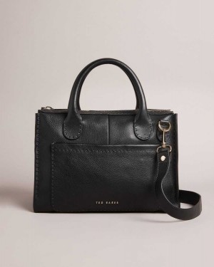 Ted Baker Hickory Stitching Detail Wide Tote Bag Black | 46397-TFBH